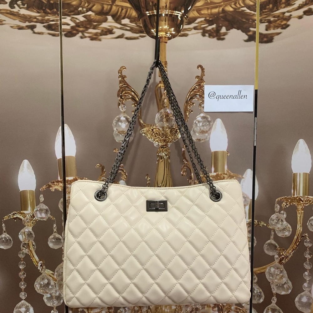 Luxe Vegan Leather Shoulder Bag- Cream